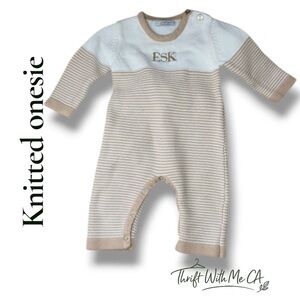 Cream and Tan Striped Kids One Piece